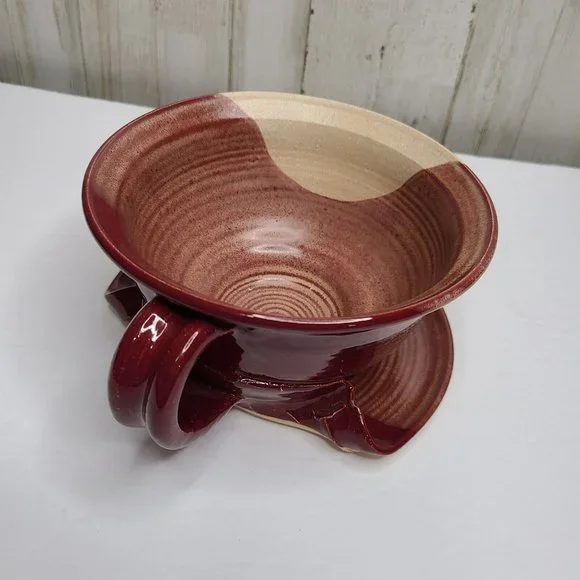 Art Pottery Clay Pottery Unique Soup Bowl Mug Plate Dish One Piece Tri Color - Picture 12 of 16